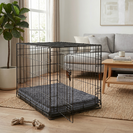 Hond rust comfortabel op een orthopedisch hondenkussen van traagschuim tegen gewrichtsklachten
