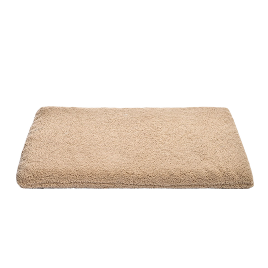 Zachte pluche hoes en drukverlagende traagschuim vulling van het beige hondenkussen
