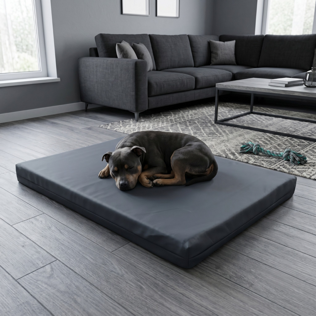 Luxe orthopedisch hondenkussen van leerlook voor grote honden met artrose of gewrichtsklachten