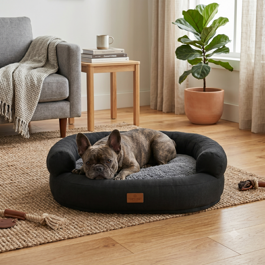 Topmast orthopedisch rond hondenbed ultra zacht zwart 65cm met een comfortabel liggende hond