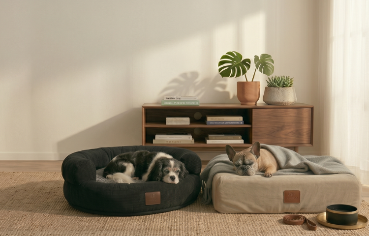 Twee honden zij-aan-zij op Topmast orthopedische hondenmanden